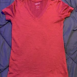 Burgundy colored v-neck t-shirt